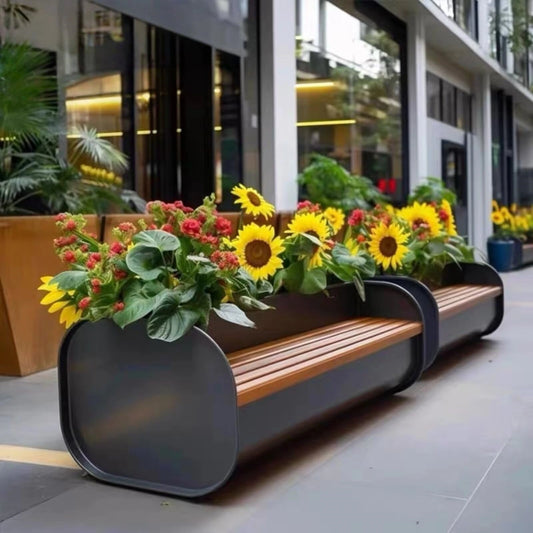 Aihm-Lon Landscape Bench with Black Flower Box Includes Rustic Simple Style 62.99"-78.74"