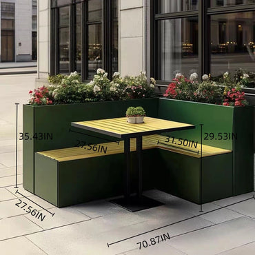 Aihm-Lon Landscape Bench with Green L-shaped Flower Box and Table 70.87"
