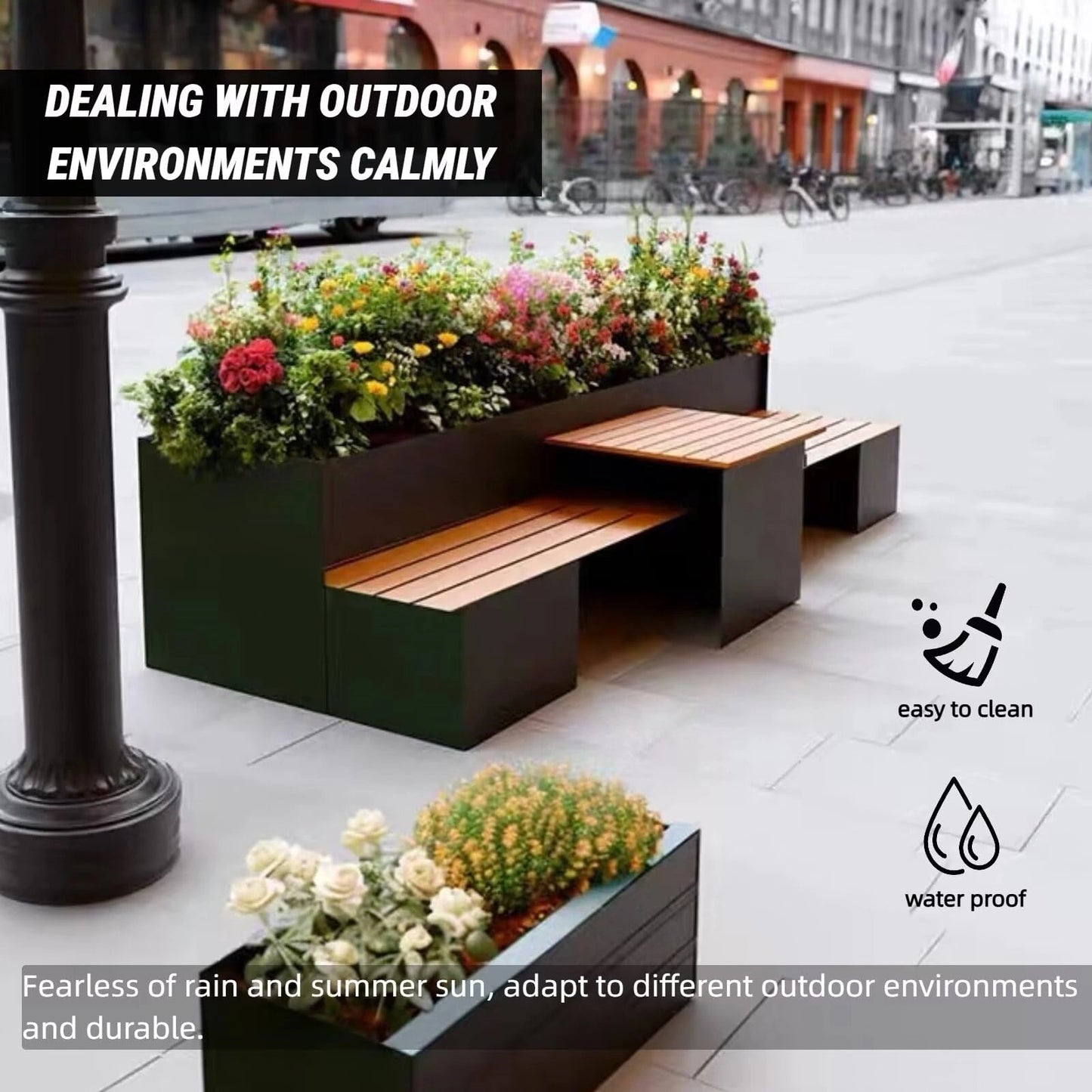 Aihm-Lon Landscape Bench with Black Large Planter Box Includes Modern Stripe Design 78.74"