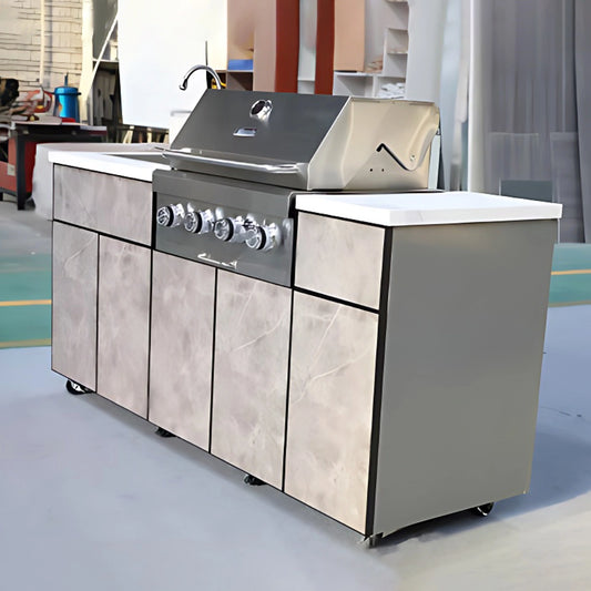 Aihm-Lon Grey Outdoor Storage Cabinets with BBQ and Slate Countertop 71''