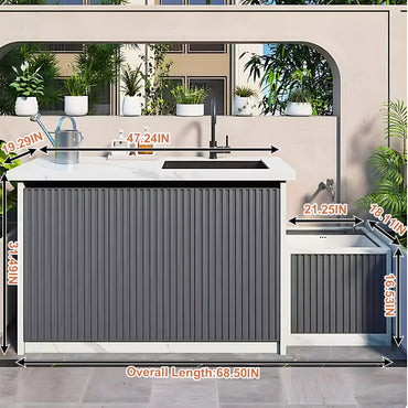 Aihm-Lon Outdoor Kitchen Cabinet with Double Sinks 68.5"