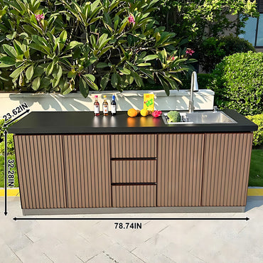 Aihm-Lon Outdoor Kitchen Cabinets with Black Countertop Sink 78.74"-86.61"