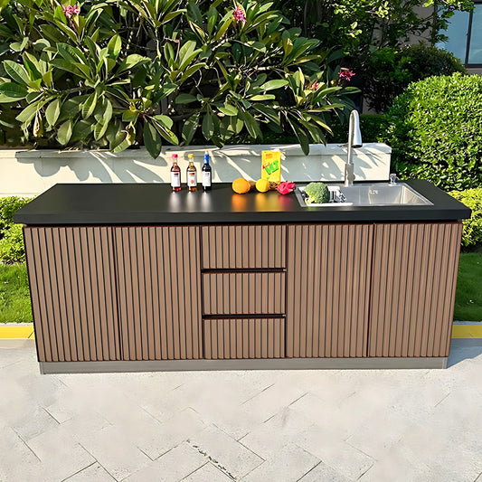 Aihm-Lon Outdoor Kitchen Cabinets with Black Countertop Sink 78.74"-86.61"