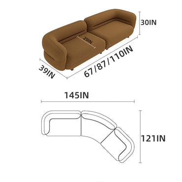 Aihm-Lon Caramel-colored Sofa Set with Coffee Table for Living Room 67"-145"