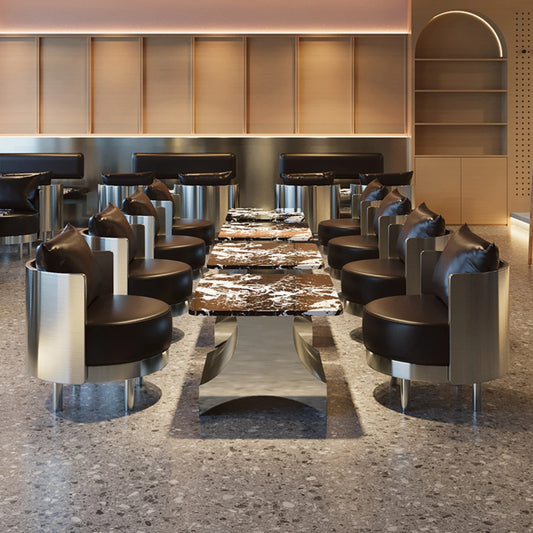 Aihm-Lon Industrial-style Sofa Set with Stainless Steel Chairs 27"-47"