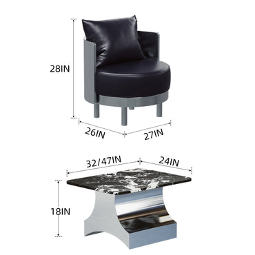 Aihm-Lon Industrial-style Sofa Set with Stainless Steel Chairs 27"-47"