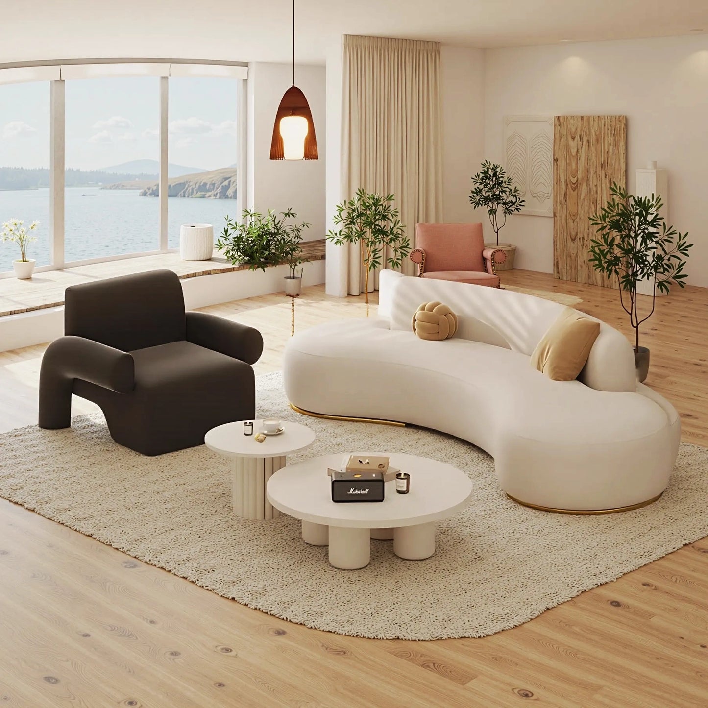 Aihm-Lon Commercial Grade White Modern Sectional Sofa Set with Stool and Coffee Table 79"-110"