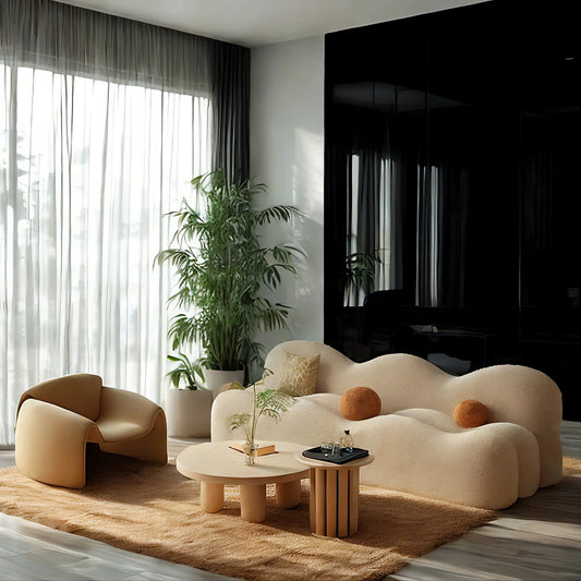 Aihm-Lon Commercial Cream-Style Sofa Set with Coffee Table and Chairs for Small Spaces 63"-95"