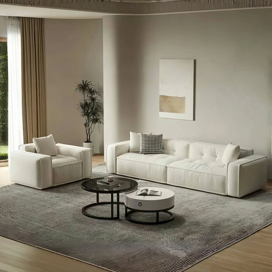 Aihm-Lon White Lambswool Sofa Set with Chair and Table 71"-95"