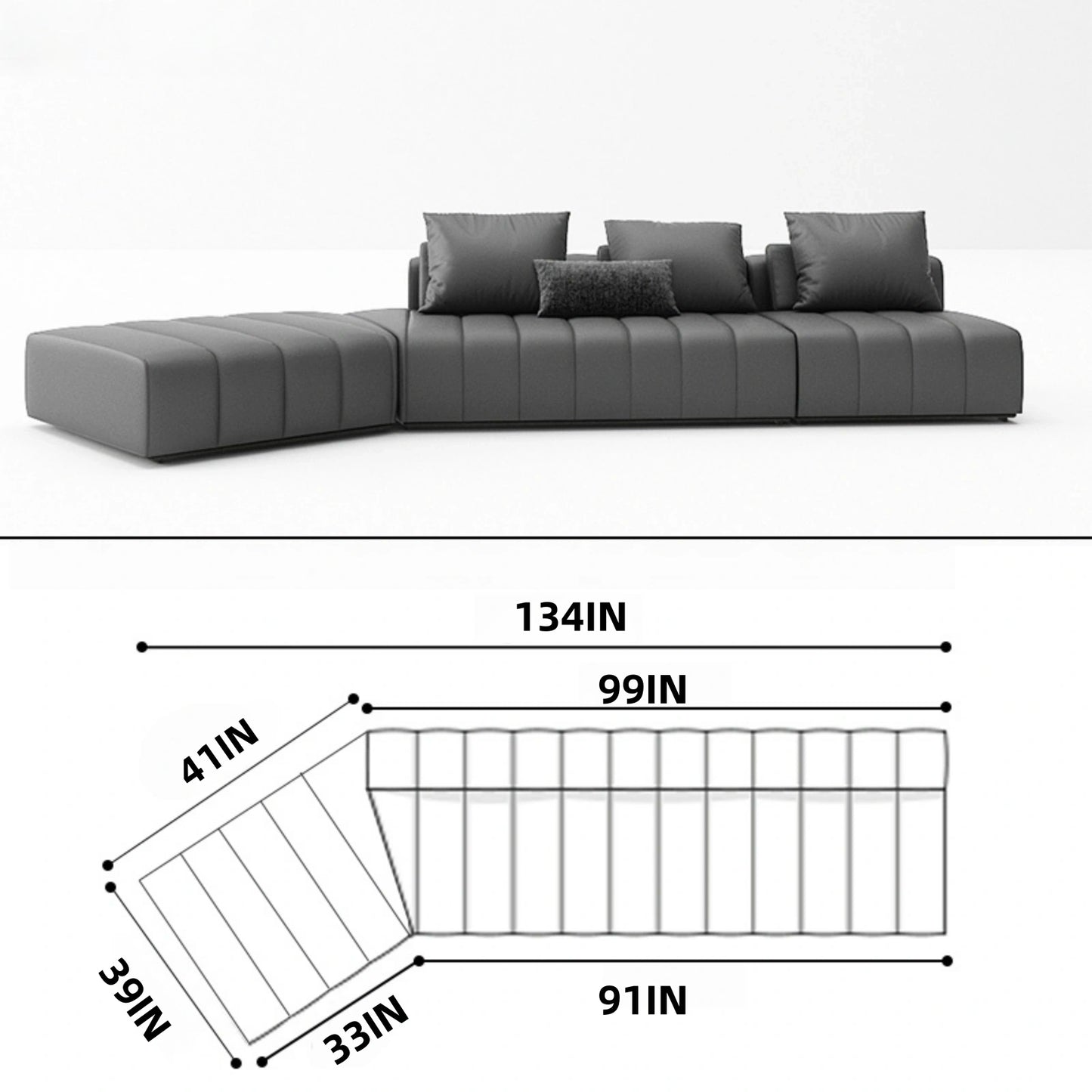 Aihm-Lon Leather Sofa Set with Coffee Table 101"-134"