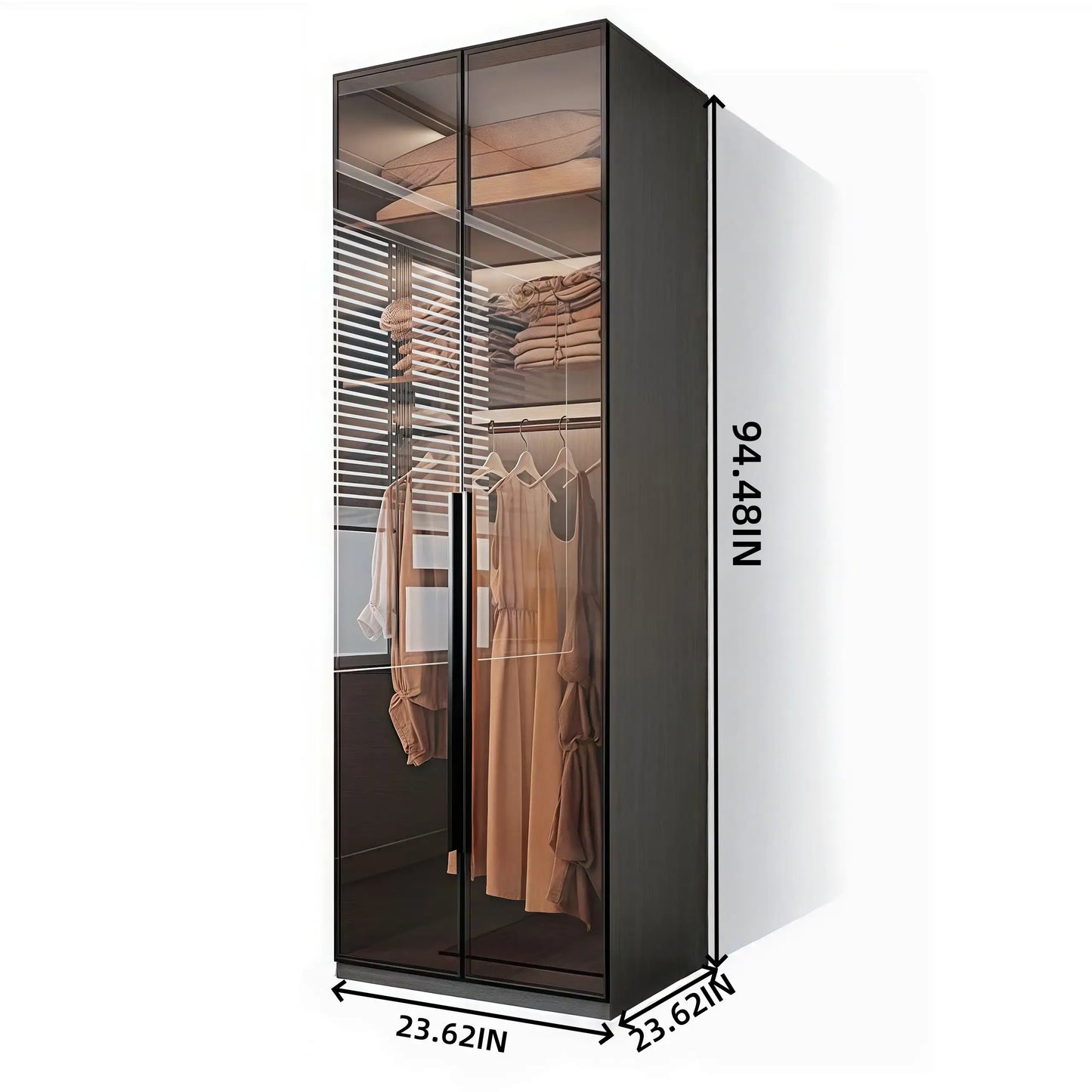 Aihm-Lon Luxurious Wardrobe with Glass Doors Drawers and Shelves 35"-94"