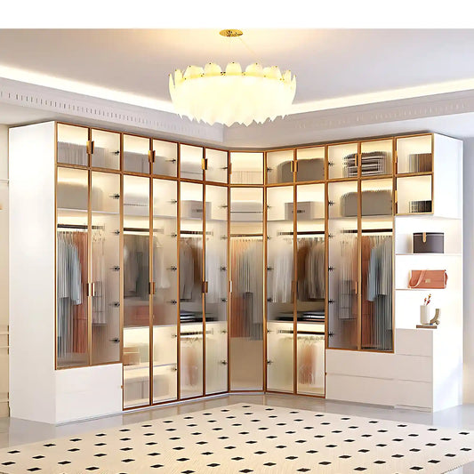 Aihm-Lon Wardrobes with Striped Glass Door Frames Large Storage Capacity 98"-110"