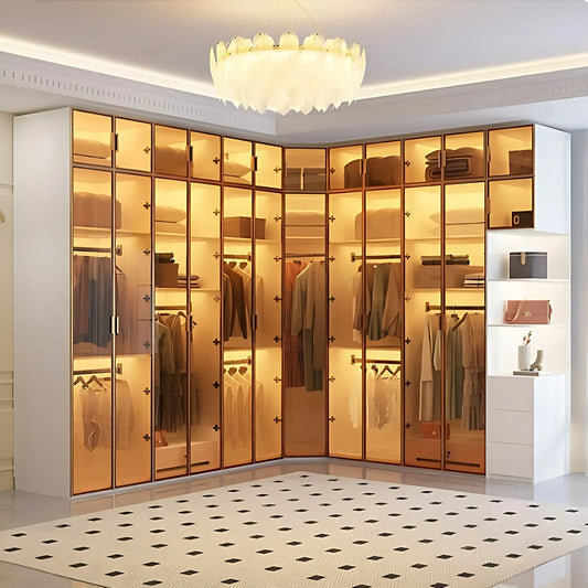 Aihm-Lon Wardrobe with Transparent Glass Doors and Divided Storage Compartments 75"-95"