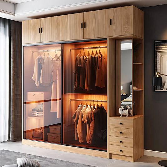 Aihm-Lon Wooden Wardrobe with Sideboard and Top Cabinet 55"-94"