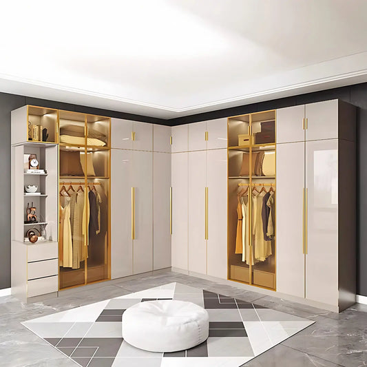 Aihm-Lon Wardrobe with Glass Door Drawers Shelves and Light 63"-95"