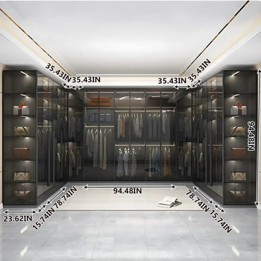 Aihm-Lon Wardrobe with Transparent Panels and Convenient Auto LED Lighting 24"-94"