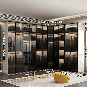 Aihm-Lon Wardrobe with Black Modern Border and Smart Sensor Lighting 23"-94"