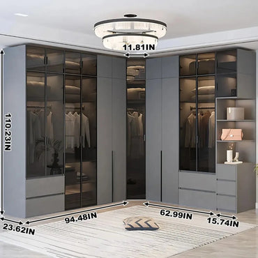 Aihm-Lon Wardrobe with Semi-Visible and Semi-Enclosed Storage Function 75"-95"