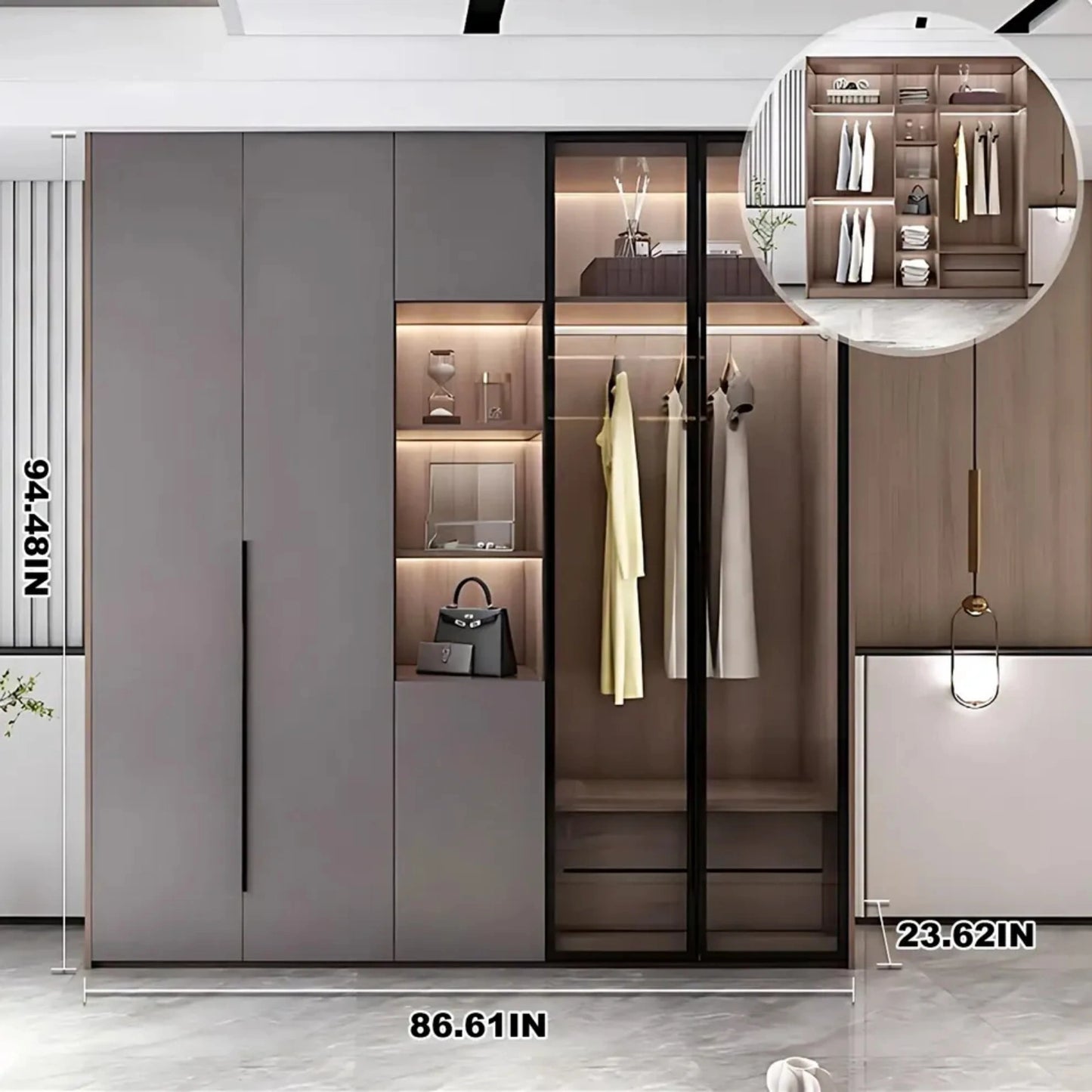 Aihm-Lon Wardrobe with Translucent Exterior Design 47"-94"