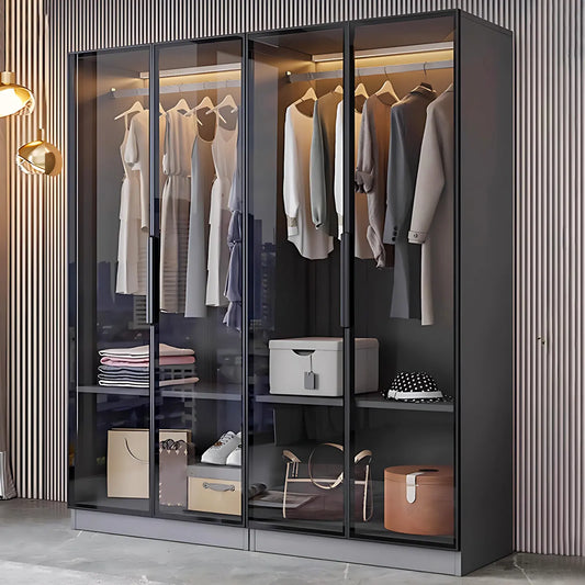 Aihm-Lon Wardrobes with Black Glass Door Design Storage Shelves 55"-94"