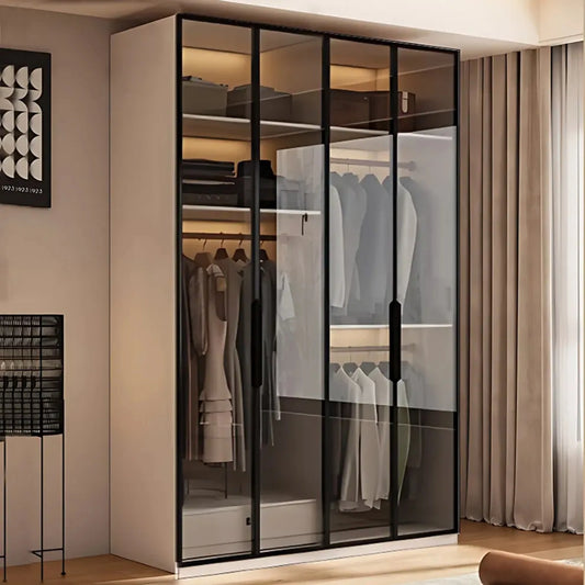 Aihm-Lon Wardrobe with Beige Frame Design Semi-Occult Effect 24"-94"