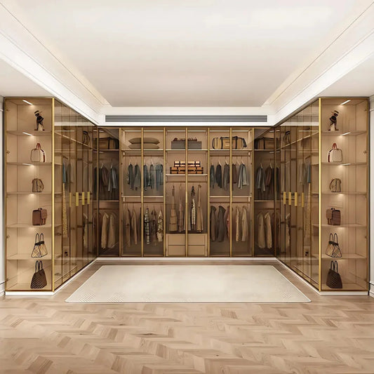 Aihm-Lon Elegant Wardrobe with LED Lighting and Gold Luxury Frame 24"-94"