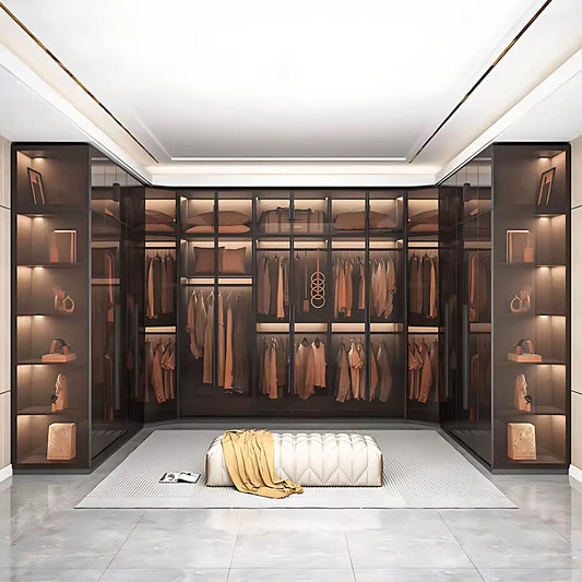 Aihm-Lon Luxurious Wardrobe with Glass Doors Black Handle and Shelves 35"-94"