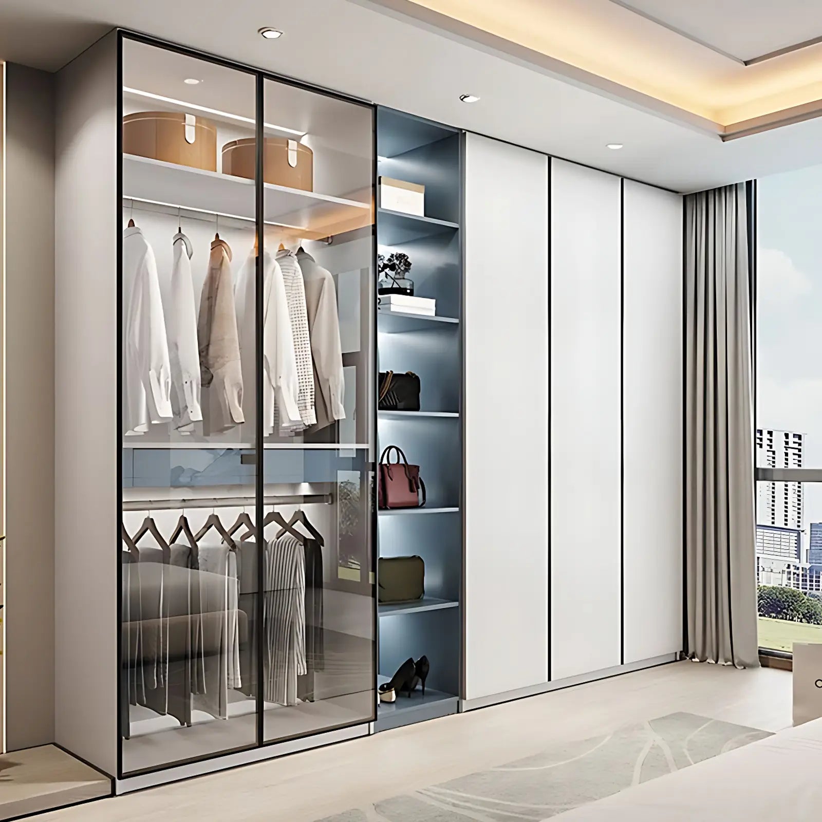Aihm-Lon Wardrobes Closets with Storage Shelves Semi-Open Semi-Enclose