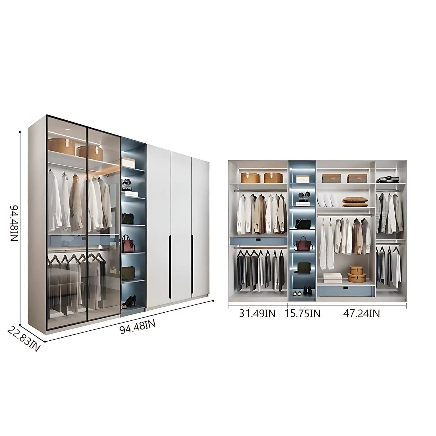 Aihm-Lon Wardrobes Closets with Storage Shelves Semi-Open Semi-Enclosed Space 87"-94"
