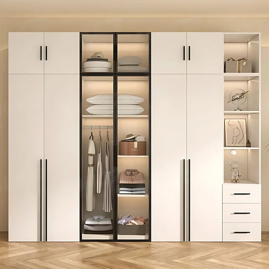 Aihm-Lon Sleek Wardrobes Closets with Black Exquisite Handle and Light 63"-102"