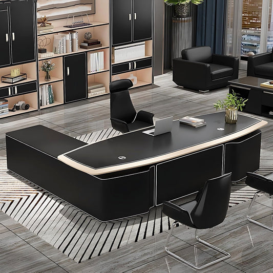 Aihm-Lon Executive Desk with Black Luxury Style Storage 78.7"-125.98"