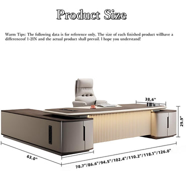 Aihm-Lon Stylish Executive Desk with Drawers Shelf 78.7"-141.7"