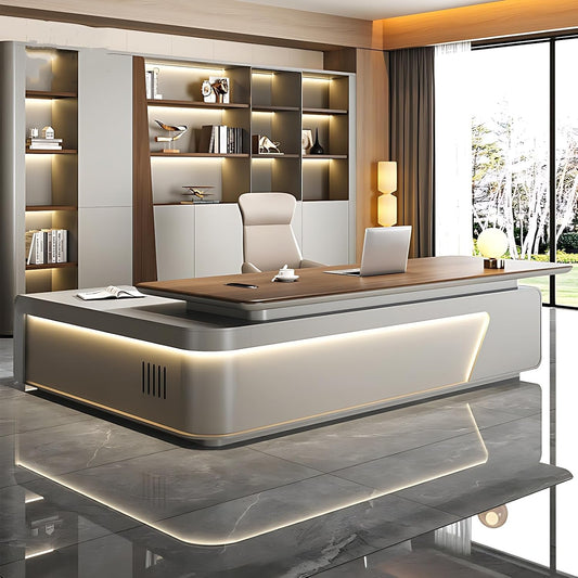 Aihm-Lon Executive Desk with Wooden Office Desktop 78.7"-141.7"