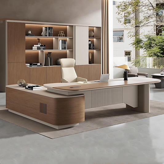 Aihm-Lon Executive Desk with Corner Drawers Cabinet 78.7"-141.7"