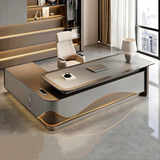 Aihm-Lon Executive Desk with LED Lights 78.7"-141.7"