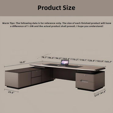 Aihm-Lon Brown Modern Style Executive Desk 78.7"-141.7"