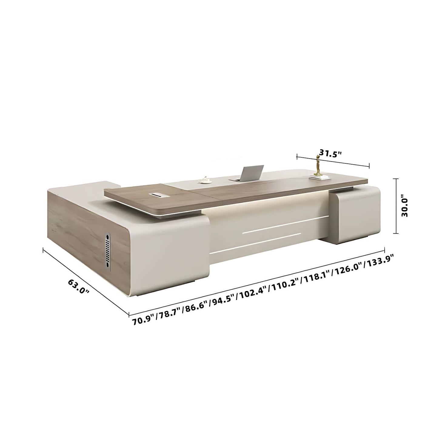 Aihm-Lon Executive Desk with Light Strip 70.9"-133.9"