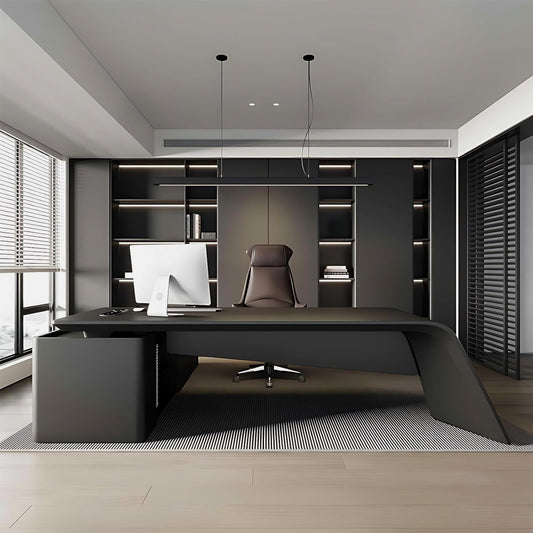 Aihm-Lon Minimalist Executive Desk with Fingerprint Lock Drawer 70.9"-133.9"