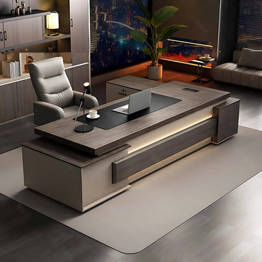 Aihm-Lon Log Style Executive Desk with Storage 78.7"-141.7"