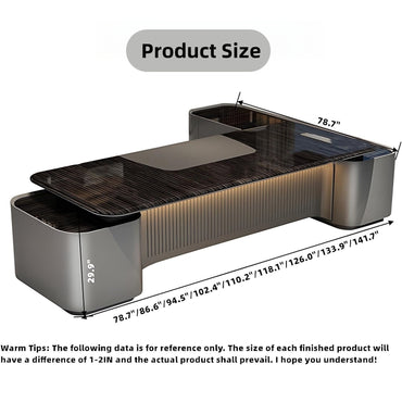 Aihm-Lon L-Shaped Black Executive Office Desk 78.7"-141.7"