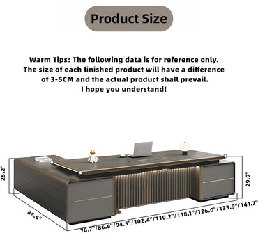 Aihm-Lon Advanced Executive Desk with Exquisite Aluminum Alloy Edging 78.7"-141.7"