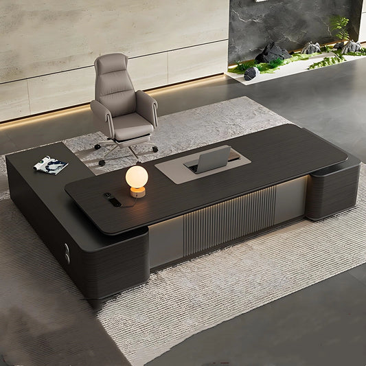 Aihm-Lon Executive Atmospheric l Shaped Desk with LED Light Strip 78.7"-141.7"