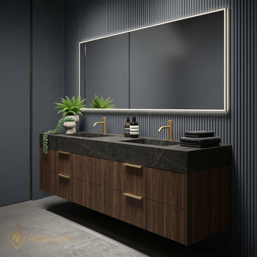 60''-96'' Double Bathroom Vanity with Sink Sleek Floating Silhouette Rich Walnut Wood