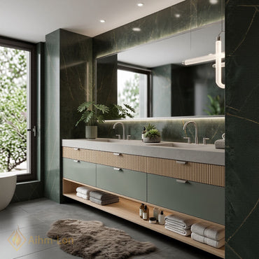 70''-96'' Double Bathroom Vanity with Sink Grey Modern Slatted Vertical Panels Slate