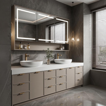 78''-96'' Modern Bathroom Vanity with Sink Double Sink Grey Matte Gold Hardware Cabinet