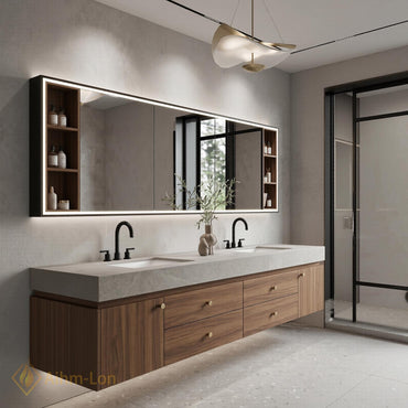 60''-96'' Double Bathroom Vanity with Sink Modern Slatted Spacious Mirror Cabinet