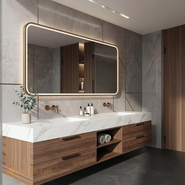 60''-96'' Double Bathroom Vanity with Sink Dark-Walnut White Modern Floating Marble