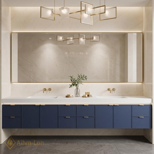 78''-96'' Double Bathroom Vanity with Sink Modern Floating Drawers Storage Matte Navy