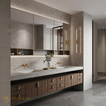 80''-96'' Double Bathroom Vanity with Sink Floating Double Walnut Finish Modern