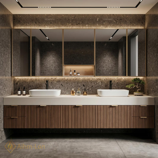 76''-96'' Double Bathroom Vanity with Sink Floating Double Walnut Finish with